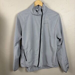Nike Womens Running Jacket Full Zip Windbreaker Moto Track Grey XL Swoosh